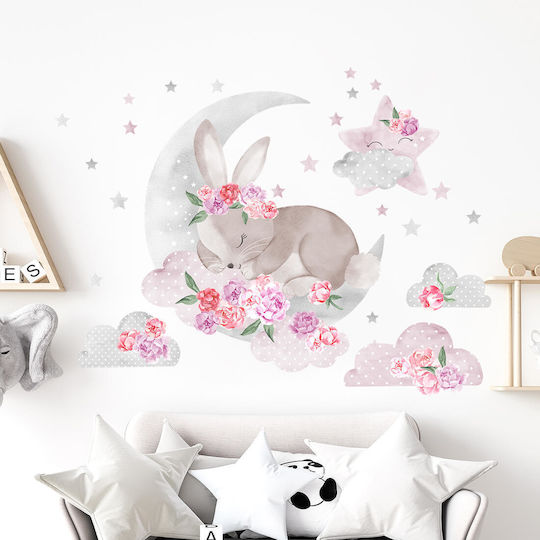 Wandsticker Hase Pink Schlafender Hase 59x51 Cm
