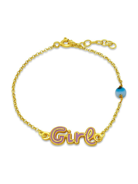 Goldjewels Παιδικό Βραχιόλι Αλυσίδα 925 από Επιχρυσωμένο Ασήμι με Ματάκι