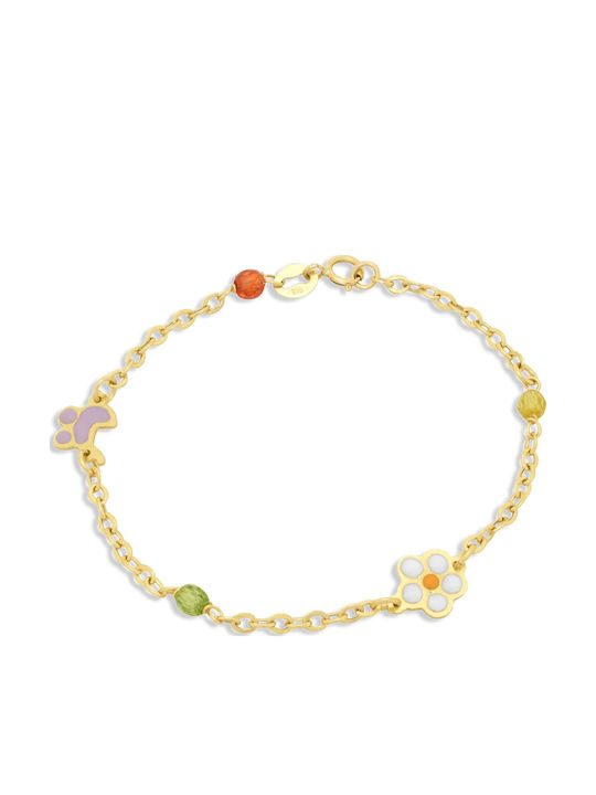 Goldjewels Παιδικό Βραχιόλι Αλυσίδα από Χρυσό 14K με Λουλούδι