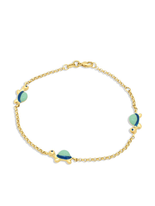Goldjewels Παιδικό Βραχιόλι Αλυσίδα Χελώνες από Χρυσό 14K