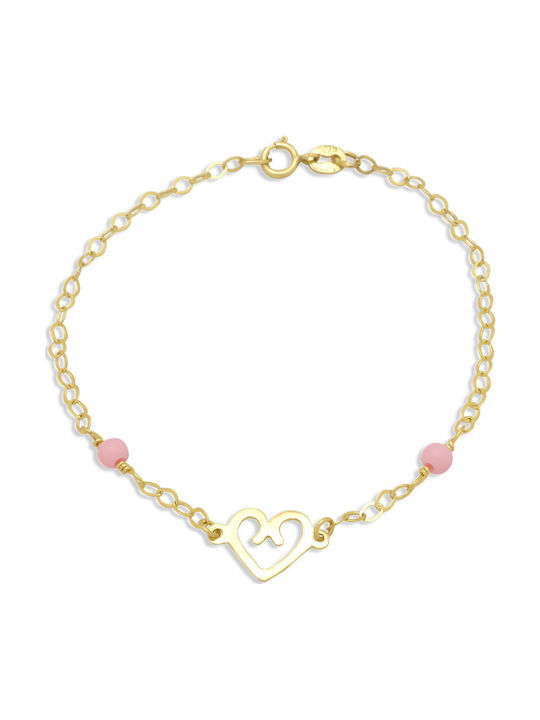 Goldjewels Kids Bracelet Chain from Gold 9K with Heart & Stones