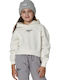 Fleece Kids Sweatshirt Cropped with Hood Star White