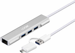 LOGIK USB-Hub 3 Anschlüsse (USB-A) + LAN