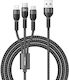 Recci USB to Lightning / Type-C / micro USB Cable Μαύρο 1.2m RTC-T12