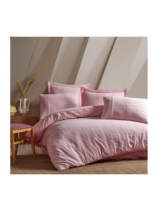 Şaheser Set Husă de Pilotă Dublă cu 4 Fețe de Pernă & 1 Cearsaf 200x220 Jasmin Pink (powder Pink)