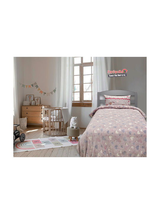 Κουβέρτα Fleece Heart Φωσφορίζουσα Γαρύφαλλο 220x160εκ.