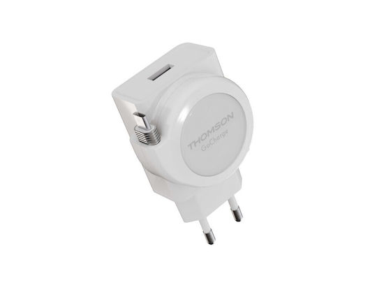 Thomson Charger with USB-A Port and Cable USB-C 22.5W Power Delivery / Quick Charge 3.0 Whites (GoCharge)