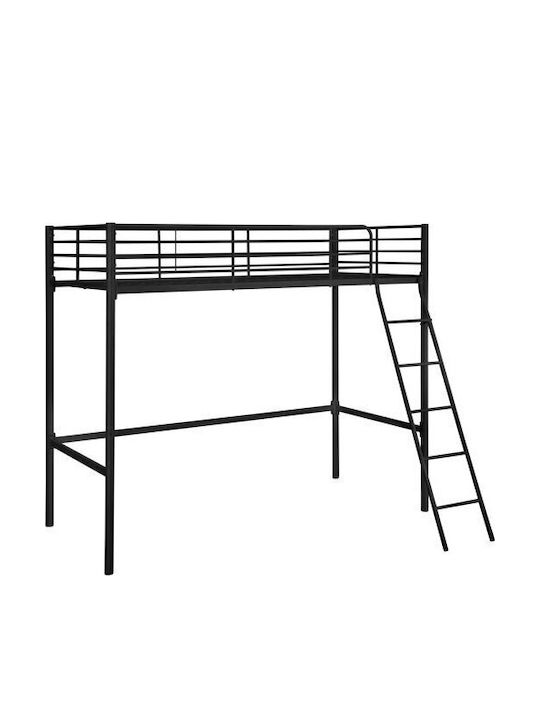Pat pentru Copii Loft Bed Single Negru pentru Saltea 90x200cm