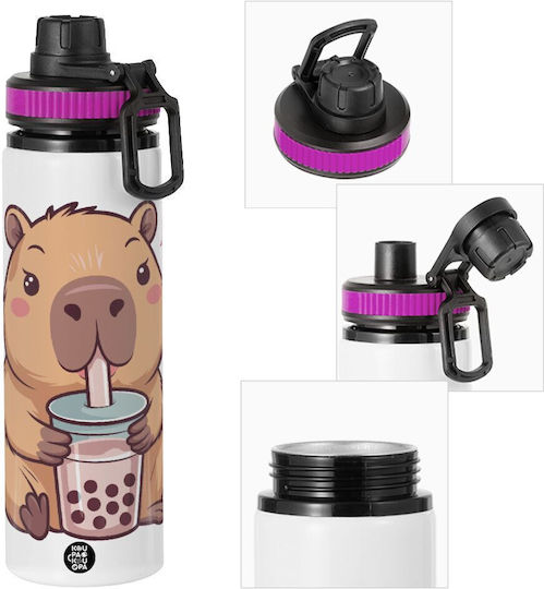 Koupakoupa Capibara Bubble Tea Sticlă Pentru Copii Din Aluminiu Capibara Cu Capac Cu Filet Antivărsare Violet 850ml