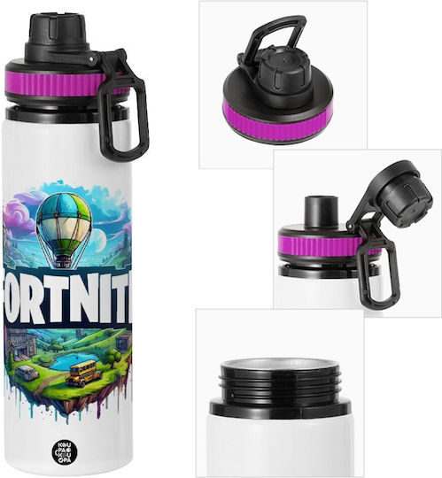 Koupakoupa Kids Water Bottle from Aluminium Fortnite with Screw-on Cap Non Spill Purple 850ml