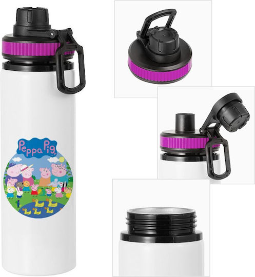 Koupakoupa Metal Kids Water Bottle from Aluminium Peppa Pig with Screw-on Non Spill Cap Purple 850ml