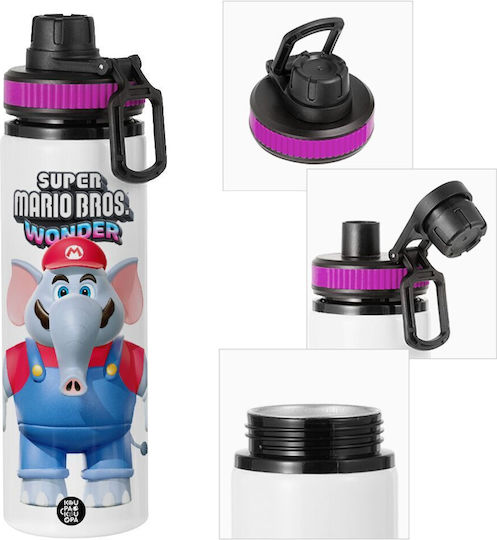 Koupakoupa Kids Water Bottle from Aluminium Super Mario with Screw-on Cap Non Spill Purple 850ml