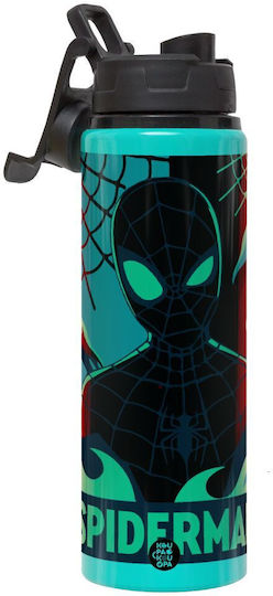 Koupakoupa Metallic Kids Water Bottle Spiderman Aluminium with Screw Cap Non Spill 850ml
