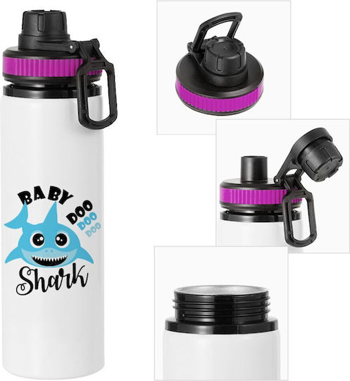 Koupakoupa Baby Shark Kids Water Bottle made of Aluminium Baby Shark with Screw-on Non Spill Cap Multicolour 850ml