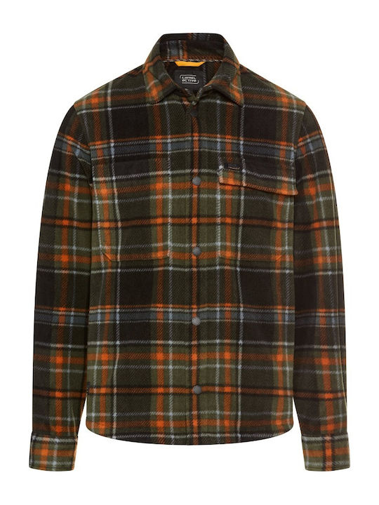 Μακρυμάνικo Overshirt σε Κανονική Γραμμή Καρό Πορτοκαλί/καφέ