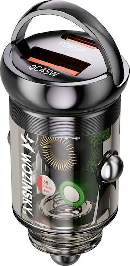Wozinsky Φορτιστής Αυτοκινήτου 65W 3.25A Γρήγορης Φόρτισης με Θύρες: 1xUSB 1xType-C Μαύρο Χρώμα