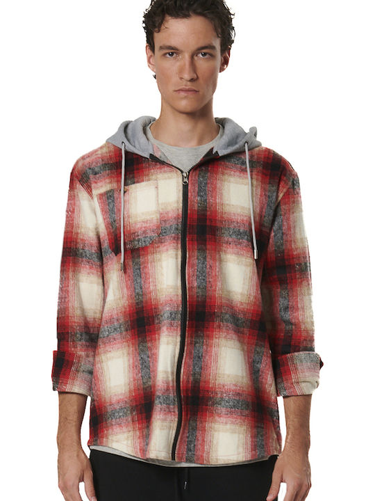 Body Action Men's Fleece Cardigan with Hood Plaid