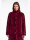 Women's Μπορντω Coat with Fur Details