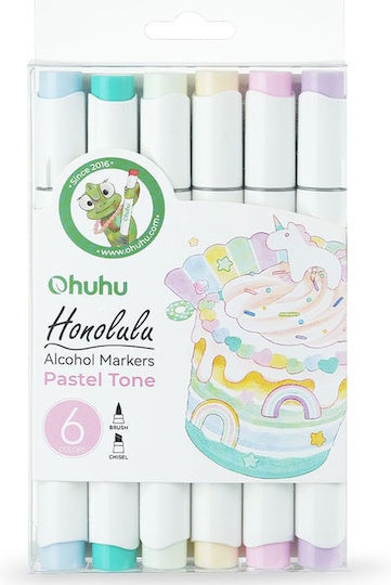 Ohuhu Honolulu Markere de Desen cu Vârf Dublu Profesionale Set 6 Culori