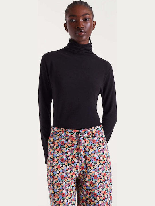 Winter Women's Blouse Turtleneck Long Sleeve Black