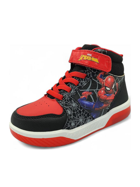 Spiderman Kids Sneakers High with Scratch & Lights Black