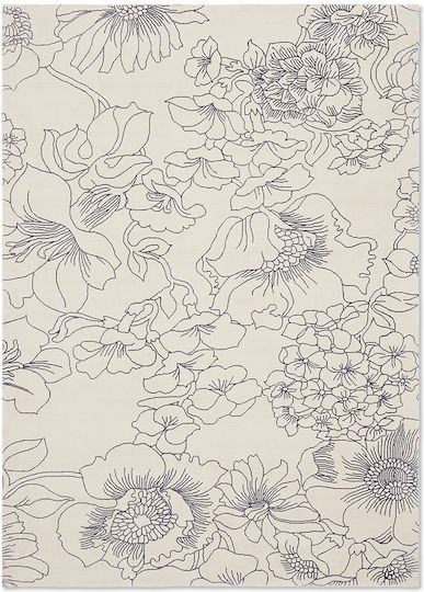 Ted Baker Linear Floral Handgefertigt Teppich Rechteckig Baumwolle 162508 Blue