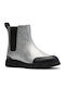 Evyn Chelsea Leather Kids Boots with Zipper Silver