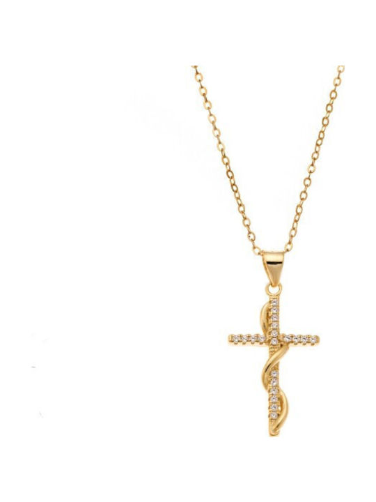 Senza Women's Cross from Gold Plated Silver wit...