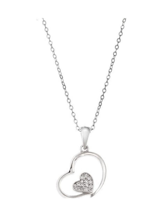 Senza Necklace Double with design Heart from Silver with Zircon