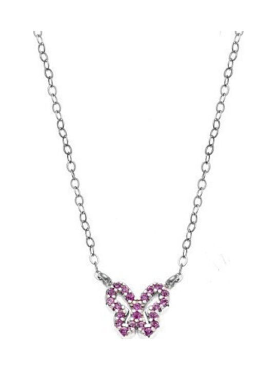 Senza Double Necklace with Butterfly Design in Silver Pink