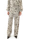 Damen Hoch tailliert Stoff Hose in Weiter Linie Blumen Brown-beige (beige)