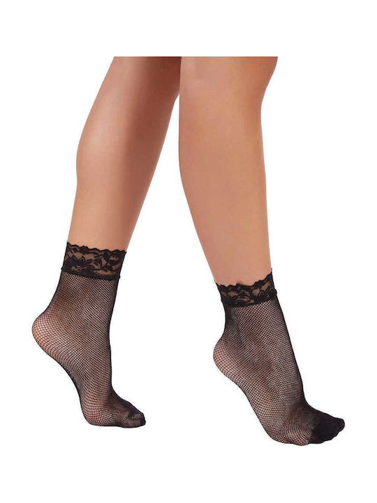 Celestino Women's Net Socks Lace Detail Black