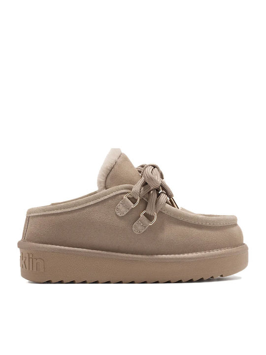 Flach Leder Mules in Braun Farbe