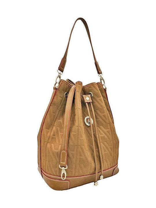 Women's Suede Drawstring Bag in Tabac Brown