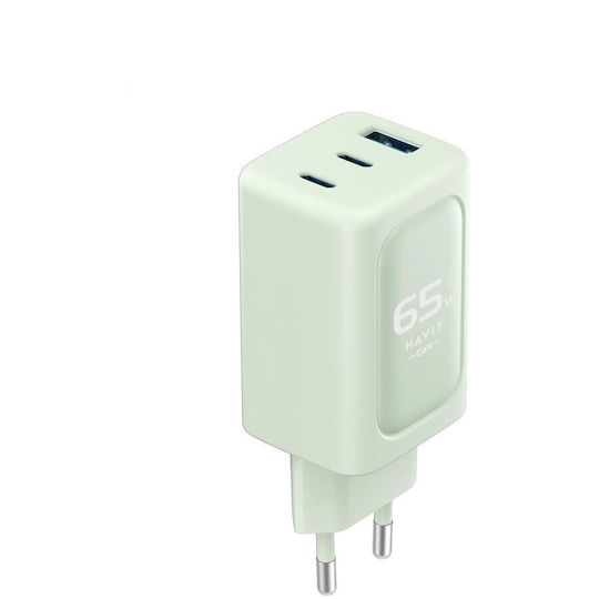 Havit Incarcător Fără Cablu cu Port USB-A și 2 Porturi USB-C 65W Verde (UC260)