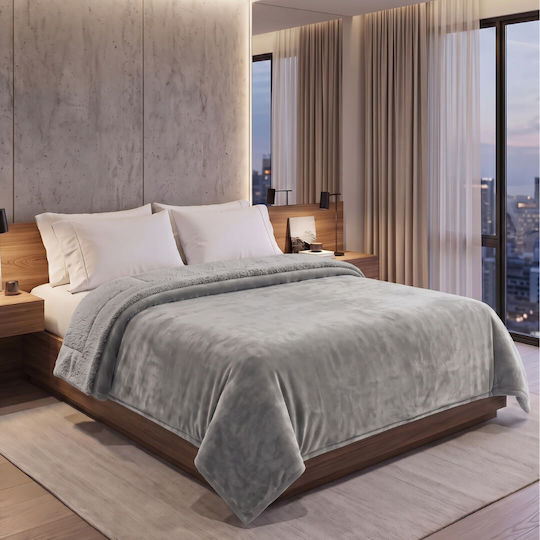 Sherpa Κουβέρτα Fleece Υπέρδιπλη 220x240εκ. Grey KP110