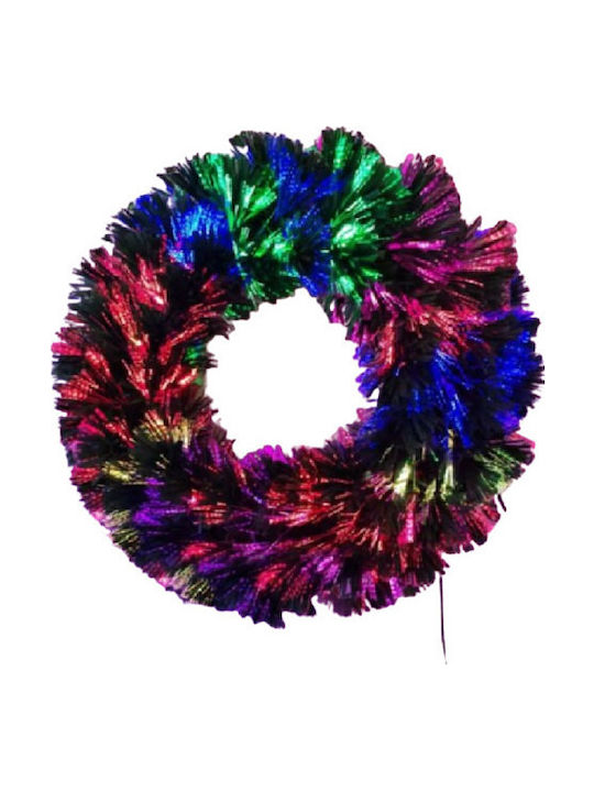 Kmt Style Christmas Decorative Wreath Diameter 50 Cm Fiber Optic Lighting Green 298015