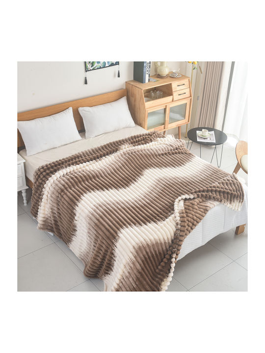My Home Luxury Κουβέρτα Fleece Υπέρδιπλη 220x240εκ. Εκρού - Σκούρο Καφέ