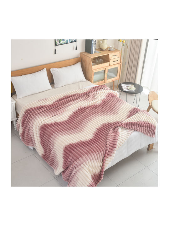 My Home Luxury Fleece Blanket Double 220x240cm Ecru - Pink