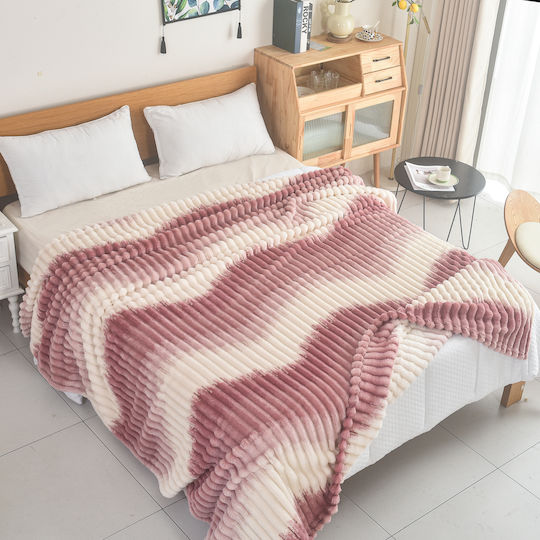My Home Luxury Fleece Blanket Double 220x240cm Ecru - Pink