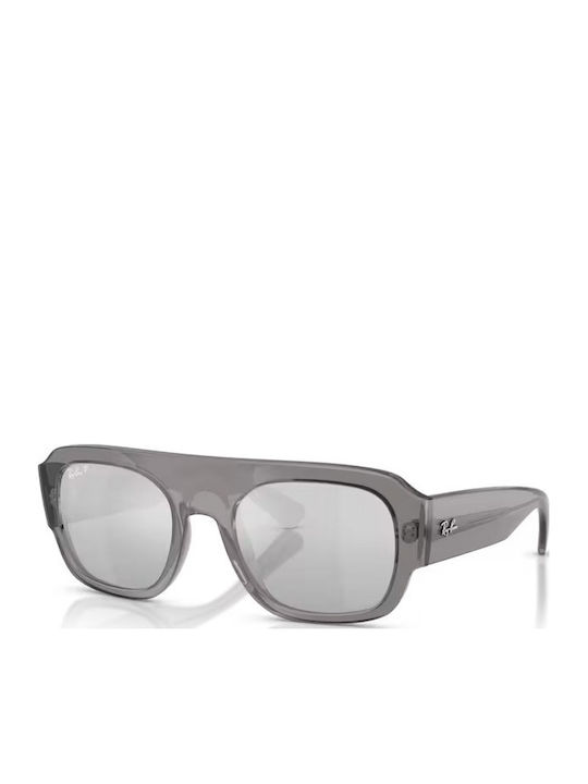 Ray Ban Unisex Sunglasses with Gray Plastic Frame and Silver Polarized Mirror Lens