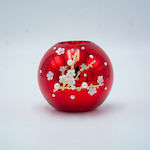 Свещник Червен Бели 3D Цветя 8.5x10cm