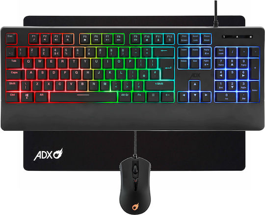 ADX ADXCOM325K Σετ Gaming Μηχανικό Πληκτρολόγιο με RGB φωτισμό & Ποντίκι (Αγγλικό US) Γκρι