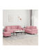 Living Room Furniture Set 3-Seater & 2-Seater & Stool Pink