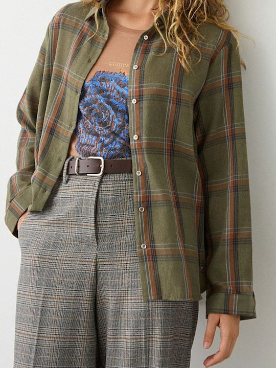 Women's Checked Long Sleeve Shirt Olive