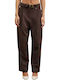 Women's High-waisted Fabric Trousers Regular Fit Brown