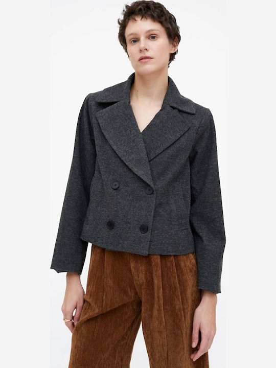 Wild Pony Long Women's Double Breasted Blazer Grey