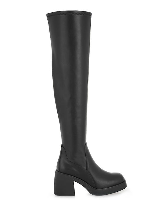 Synthetic Leather Over the Knee High Heel Women's Boots Black