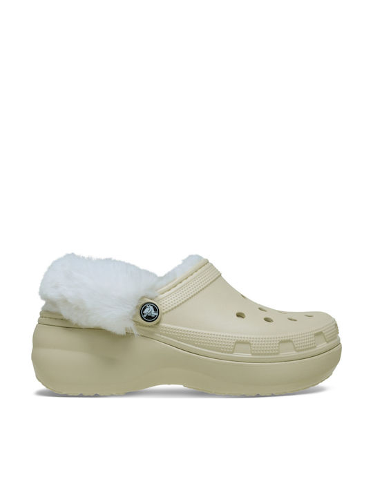 Crocs Saboti Cu Blană Bej