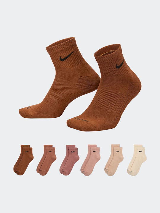 Nike Everyday Plus Cushioned Training Athletic Socks Brown 6 Pairs
